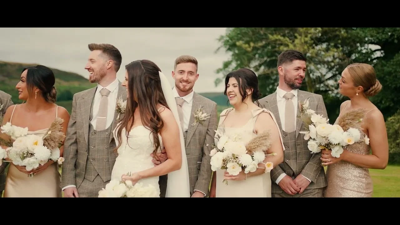 Still from Emma & Ryan’s wedding highlight at Fairbank Barn