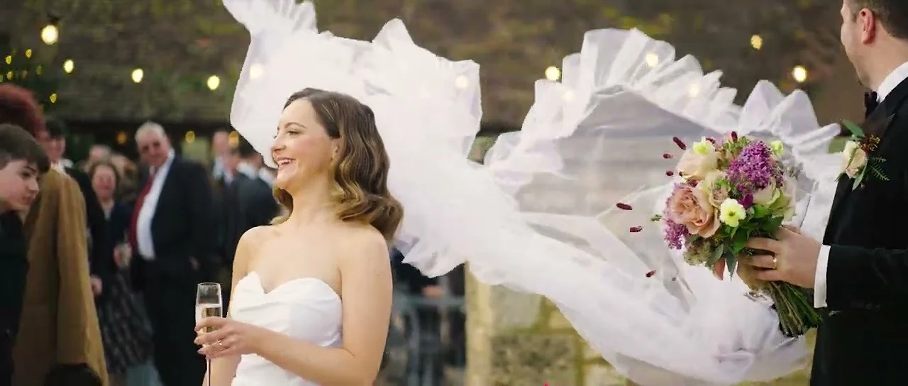Still from Lauren & Henry’s wedding highlight at Old Gore Barn