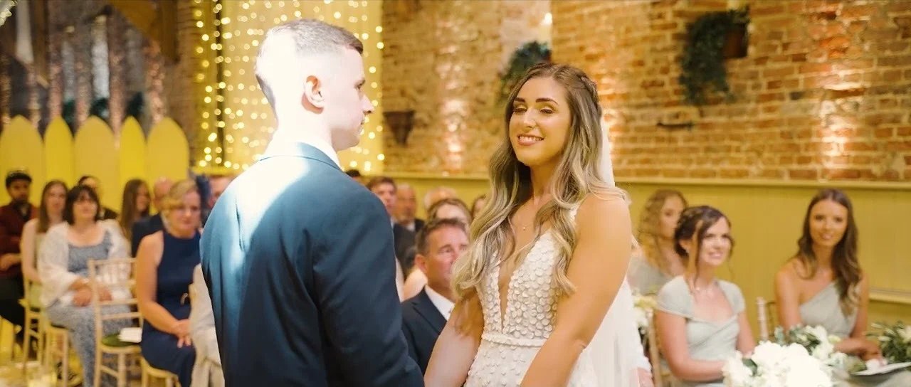 Still from Shantelle & Karl’s wedding highlight at Elms Barn