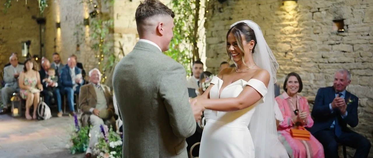 Still from Laura & Jack’s wedding highlight at Cripps Barn