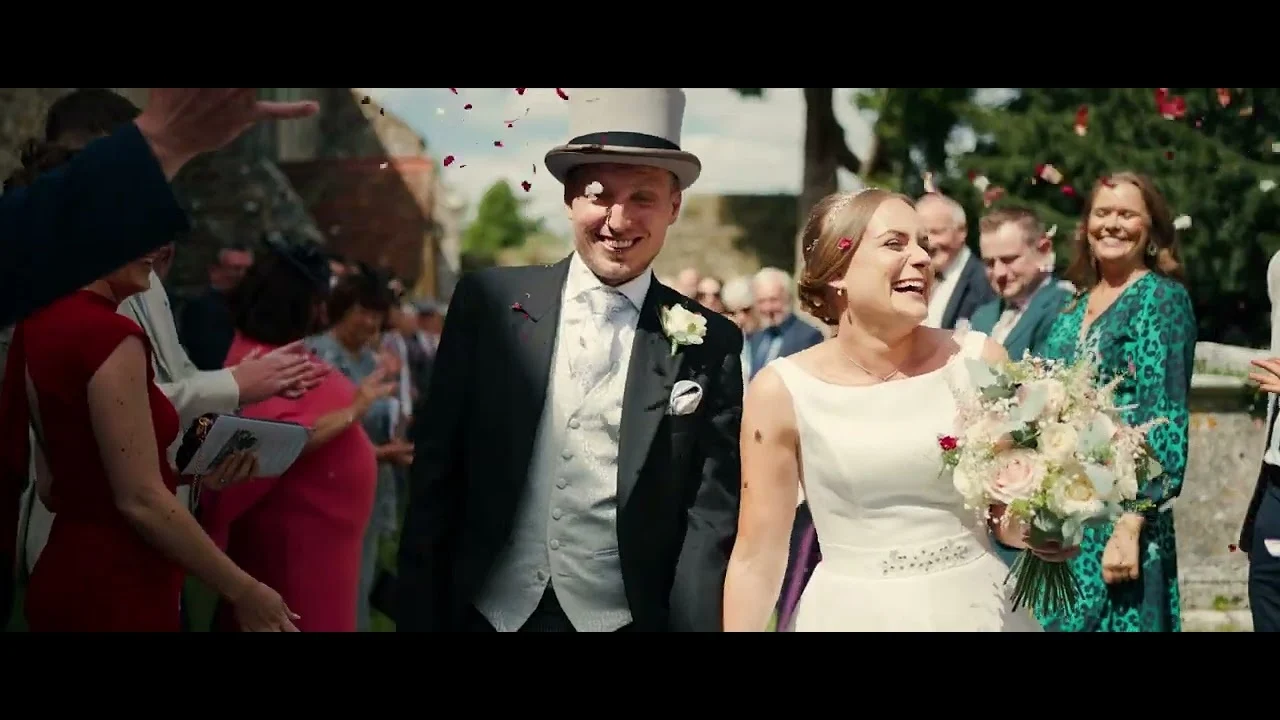 Still from Chloe & Matt’s wedding highlight at Beaulieu Abbey