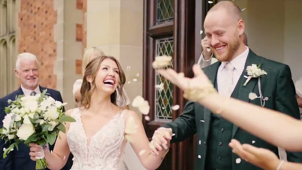 Still from Emma & Andy’s wedding highlight at Tyn Dwr Hall