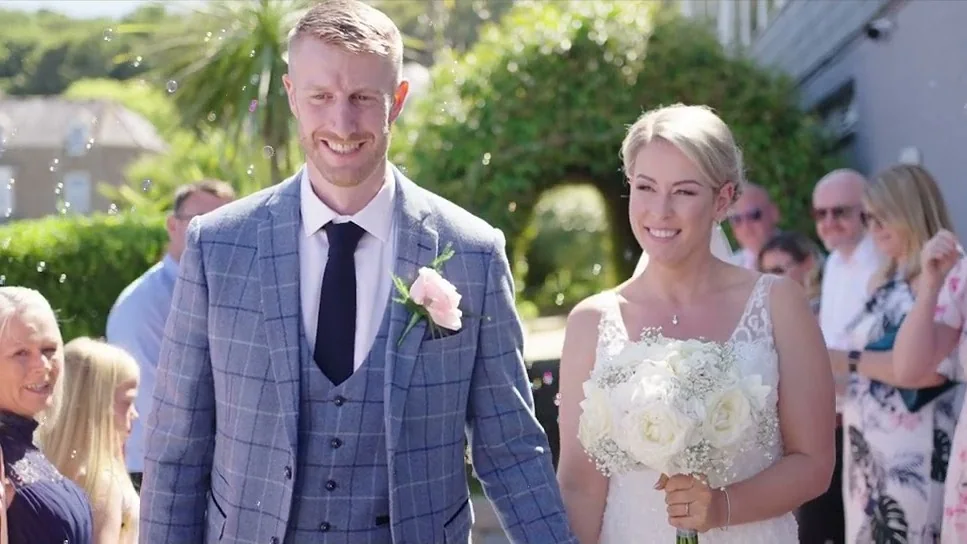 Still from Sarah-Jayne & Rob’s wedding highlight at Harbour Hotel St Ives