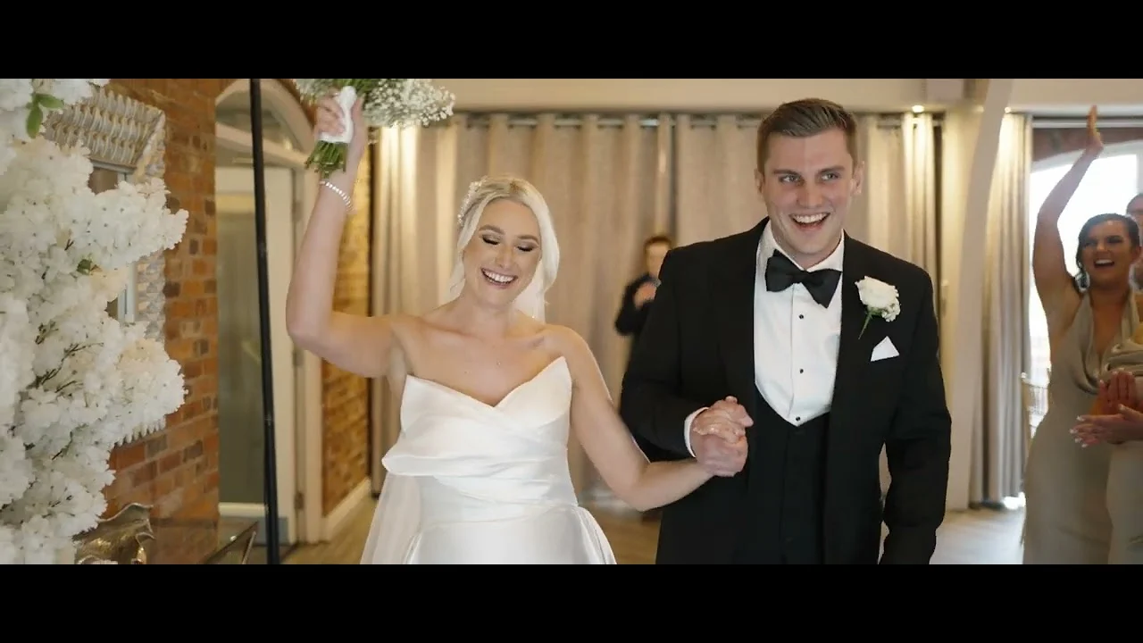 Still from Hannah & Rob’s wedding highlight at Colshaw Hall