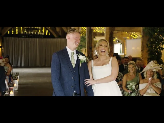 Still from Amber & Will’s wedding highlight at The Tithe Barn