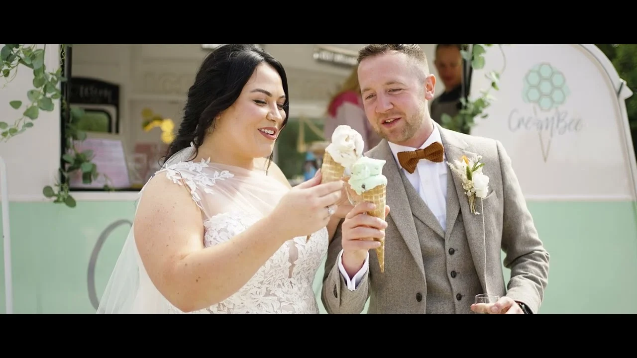 Still from Hannah & Tom’s wedding highlight at The River Barn