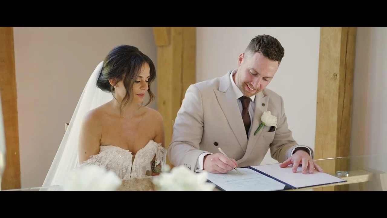 Still from Sian & Tim’s wedding highlight at The Mill Barns