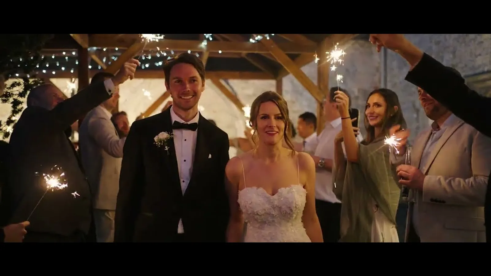Still from Charlie & Peter’s wedding highlight at Notley Abbey
