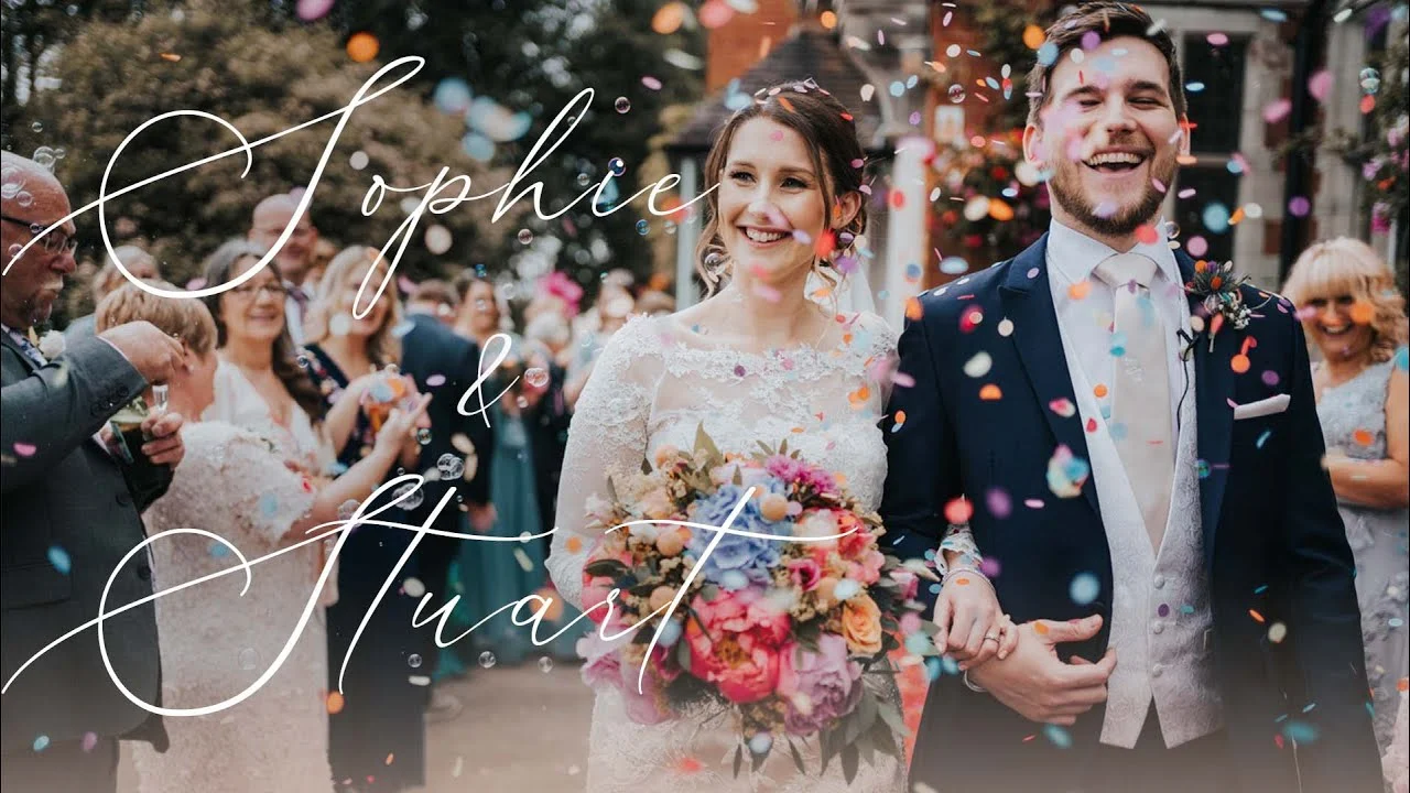 Still from Sophie & Stuart’s wedding highlight at Coed-y-Mwstwr Hotel