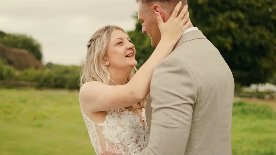 Still from Edward & Amy’s wedding highlight at Bowerchalke Barn