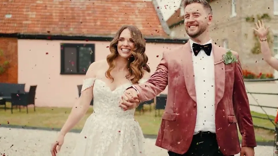 Still from James & Laressa’s wedding highlight at Smeetham Hall Barn
