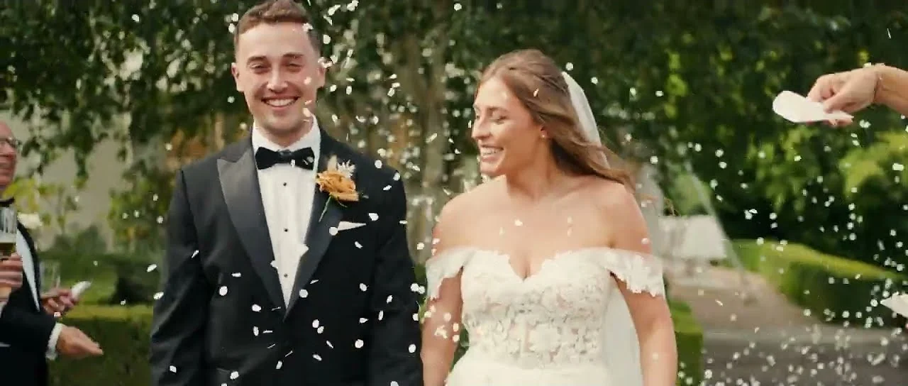 Still from Ryan & Kim’s wedding highlight at Talbooth Restaurant