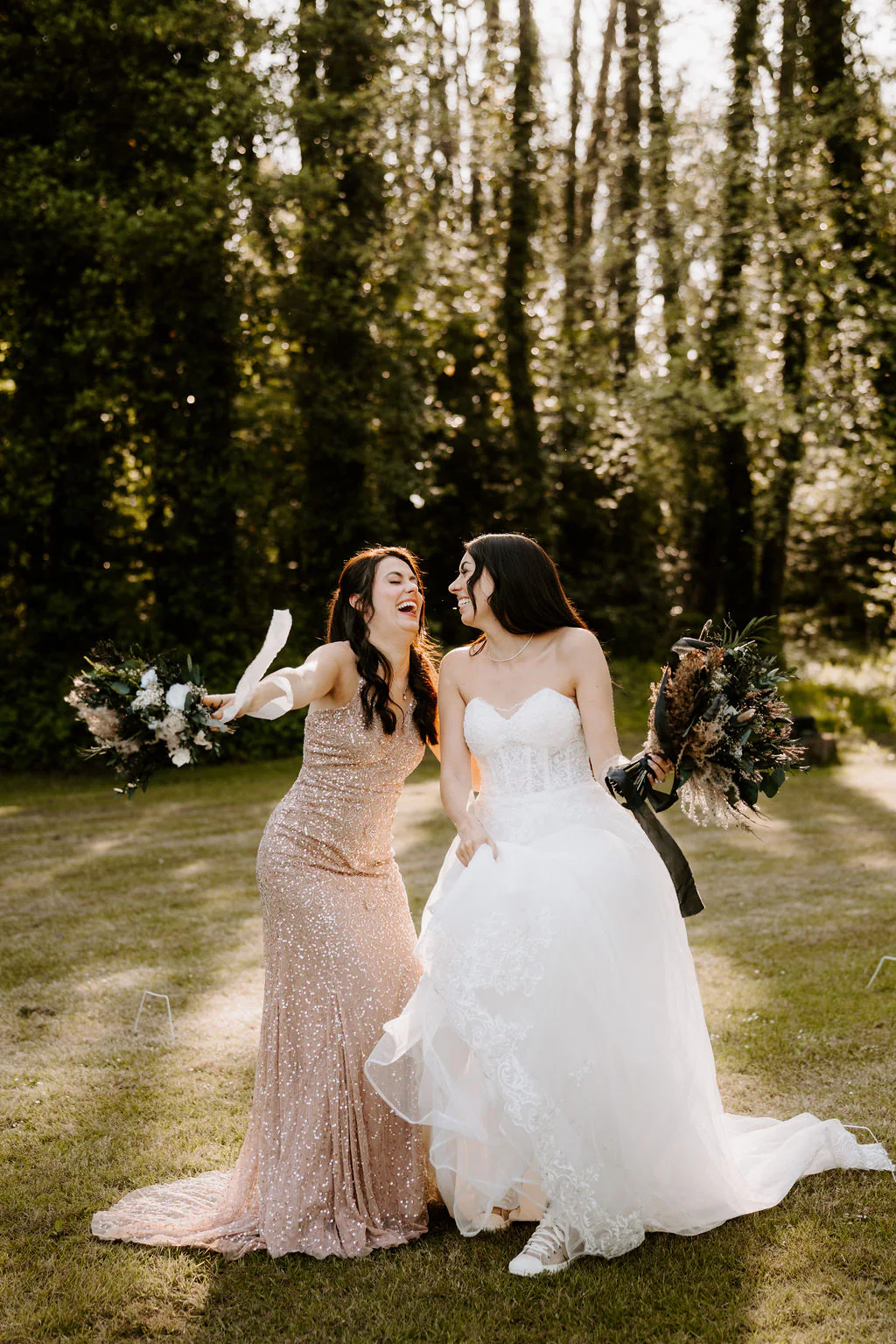 Romantic couple walk in the private woodland at Pencoed House Estate in Cardiff