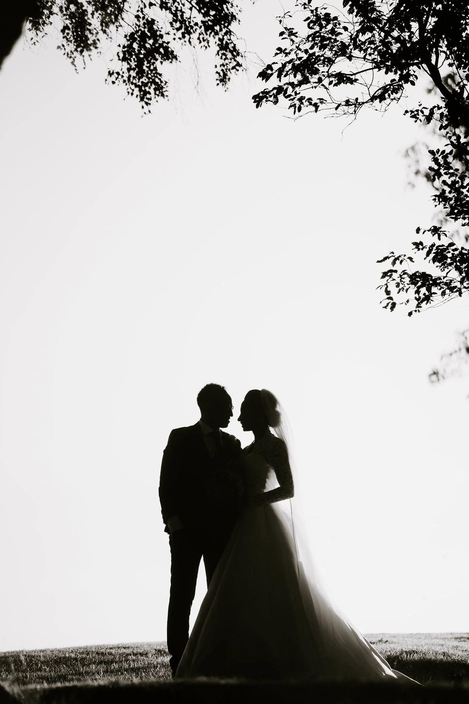Anfal and Elfateh silhouetted beneath a tree at Hilltop Country House