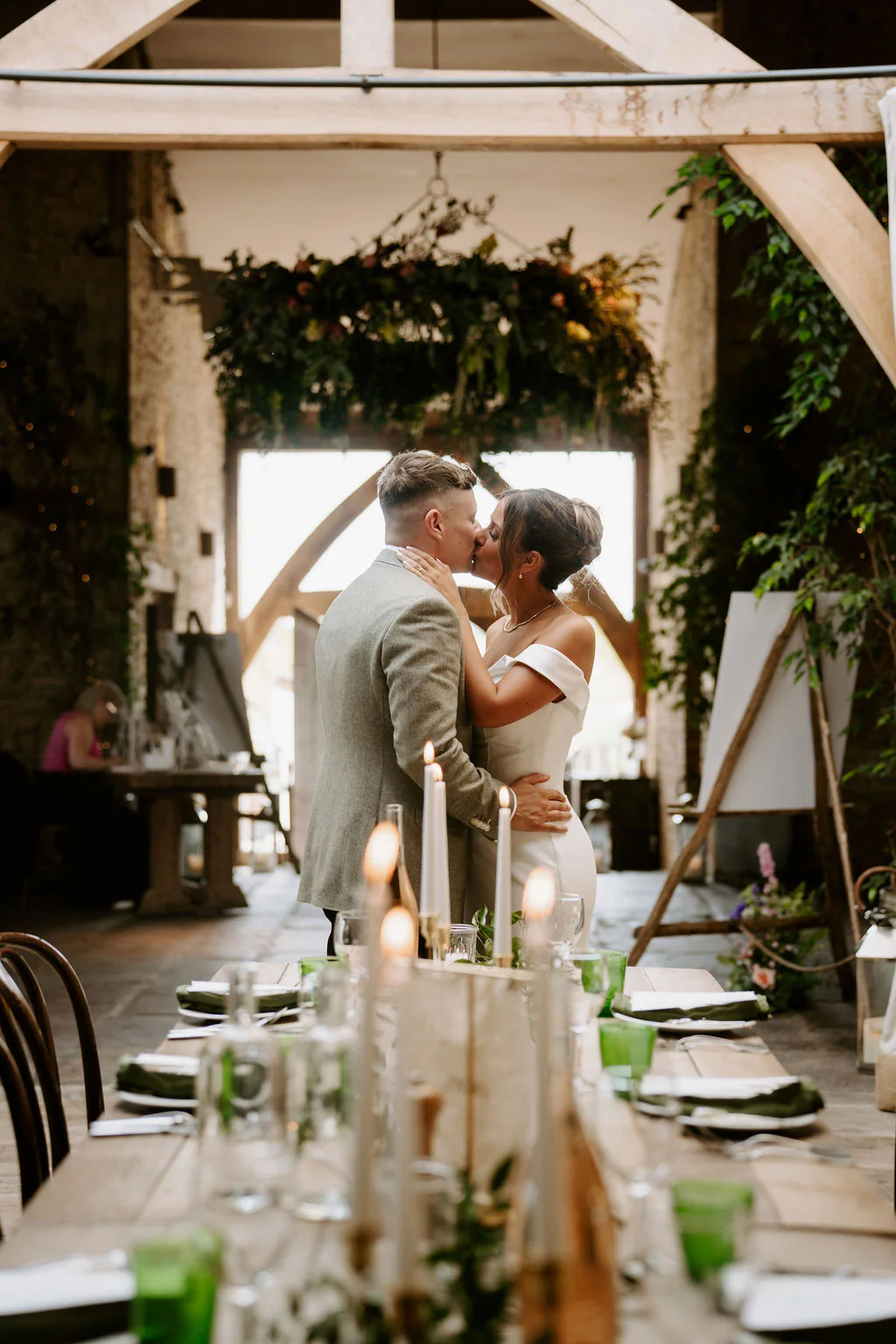 Cripps Barn Cirencester couple dancing under fairy lights