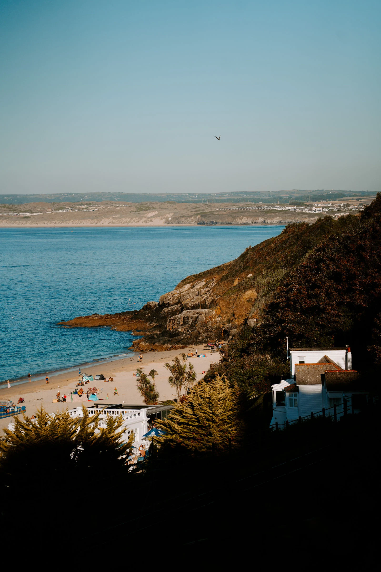 Sweeping view of Carbis Bay beach and turquoise ocean waters along the South West coast near St Ives