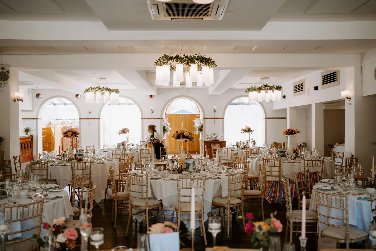 The wedding breakfast room set for dinner at The Italian Villa