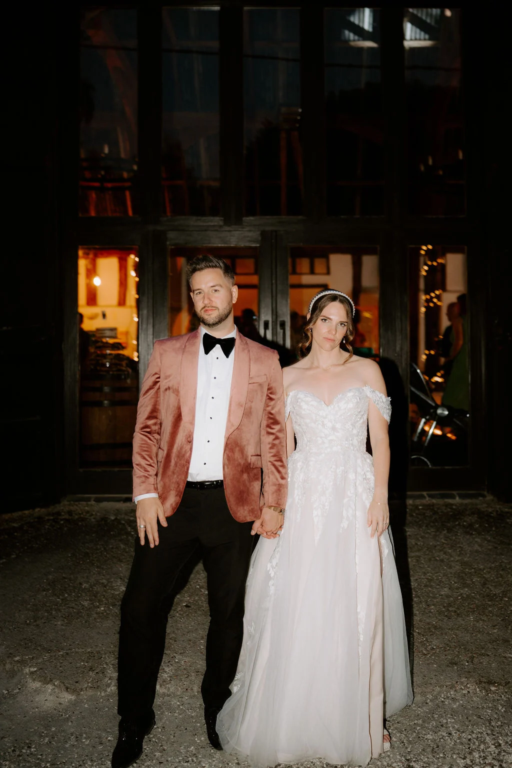 James and Laressa together outside after dark at Smeetham Hall Barn