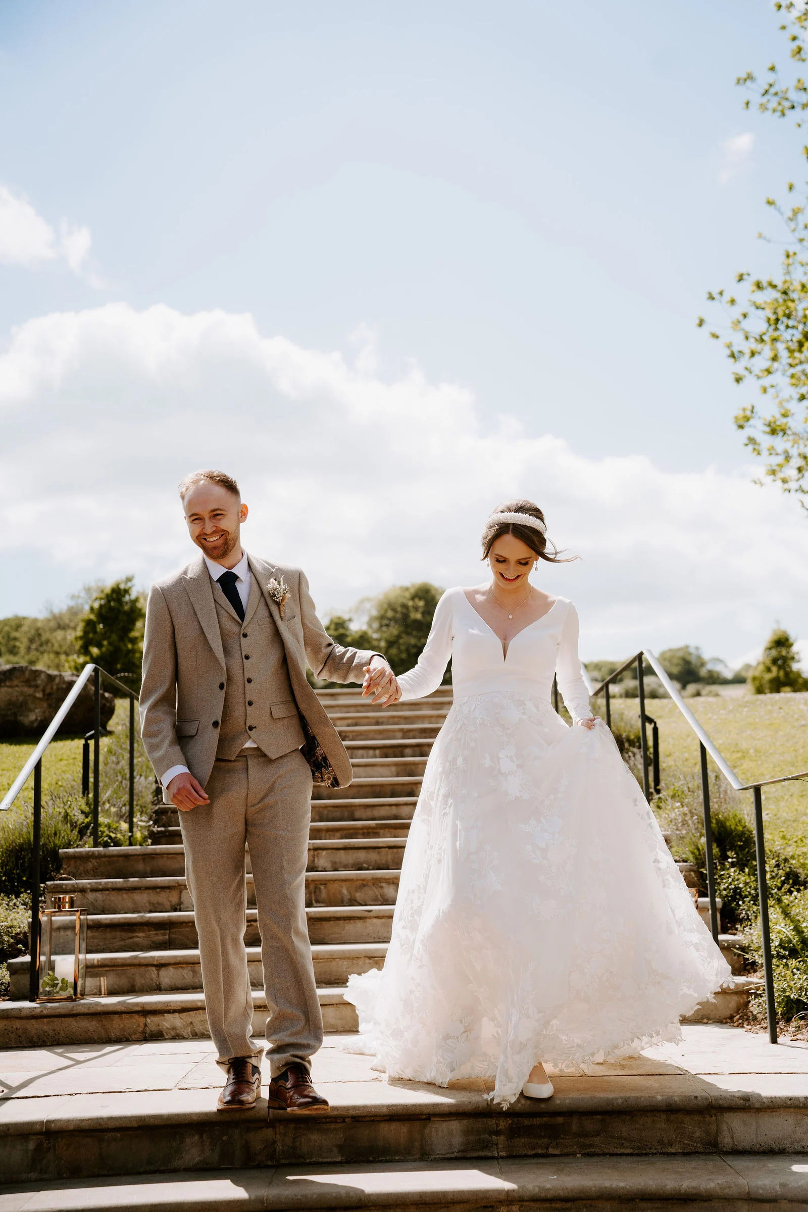 Harriet and Kyle couple portrait stroll in the Cotswold hills above Upcote