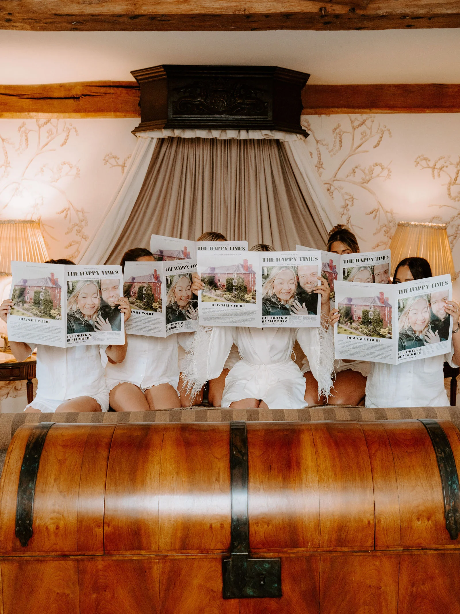 Joyful wedding ceremony moments inside Dewsall Court Wainhouse barn