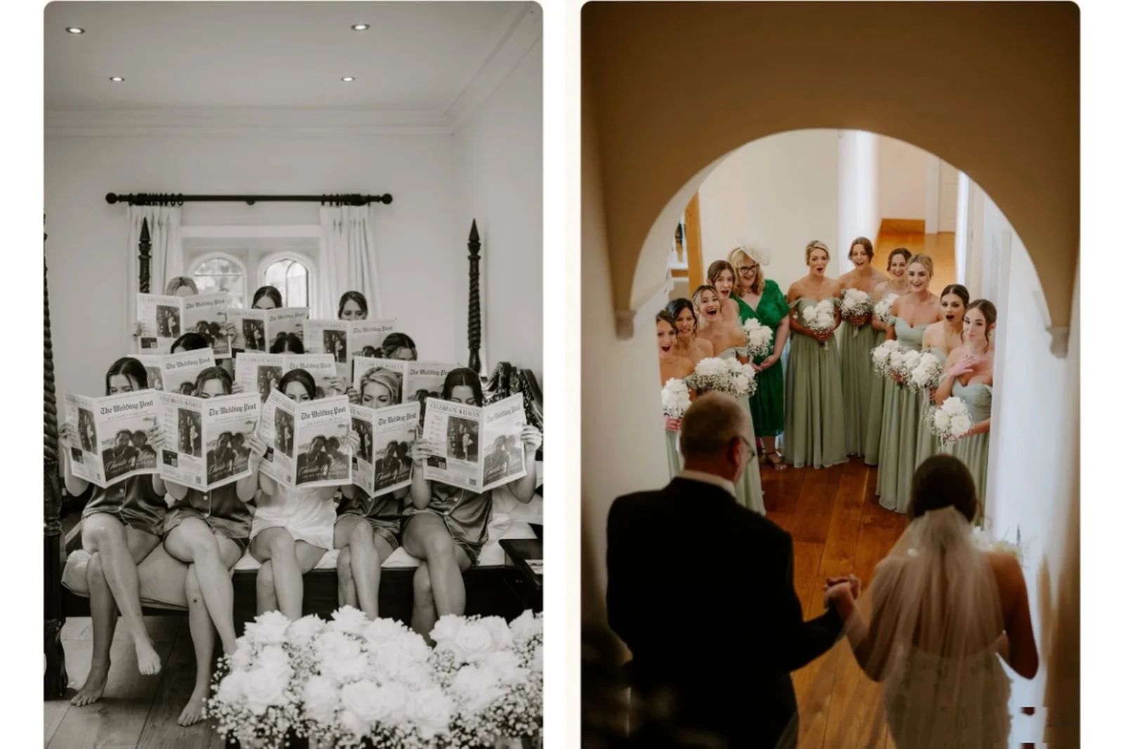 Charlie and Peter's wedding day at Notley Abbey featuring bridal preparations and aisle walk through the stone archway