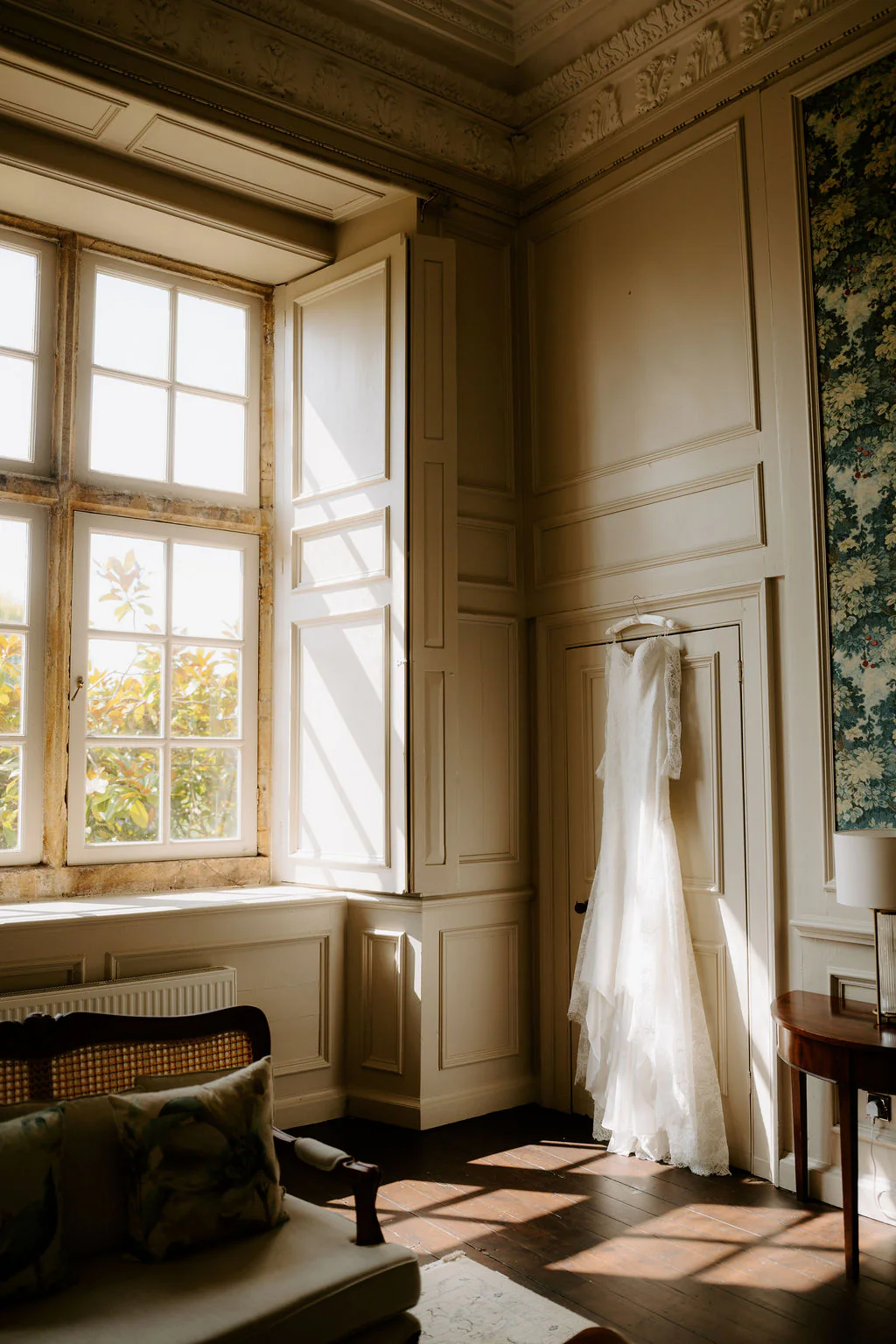 Katherine & Marcus romantic wedding couple portrait outside the historic estate at Brympton House in Yeovil