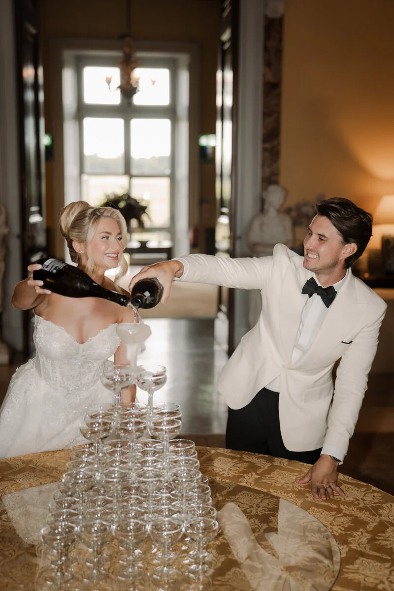 Champagne tower celebration at Bryngarw House in South Wales