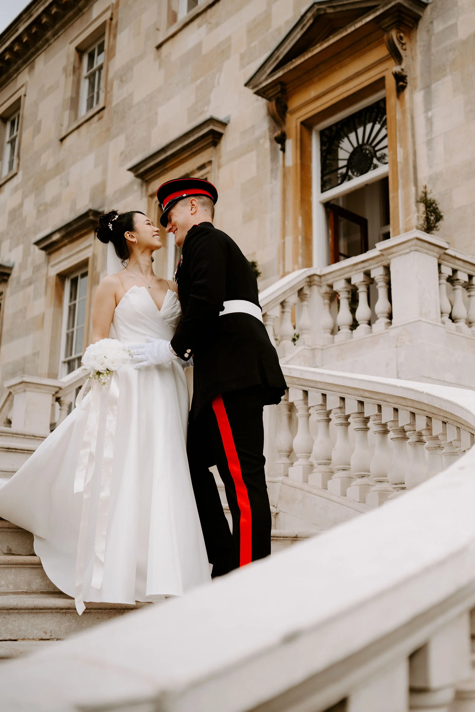 Couple portrait stroll across the 56 acres of manicured rolling parkland at Botleys Mansion