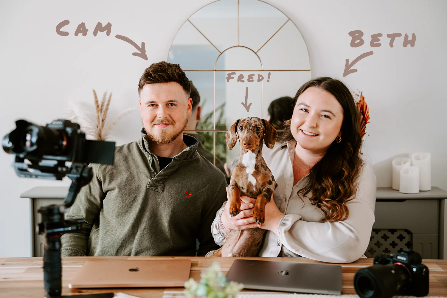 Cam and Beth with Fred, the Bright Sight Photography and Film team