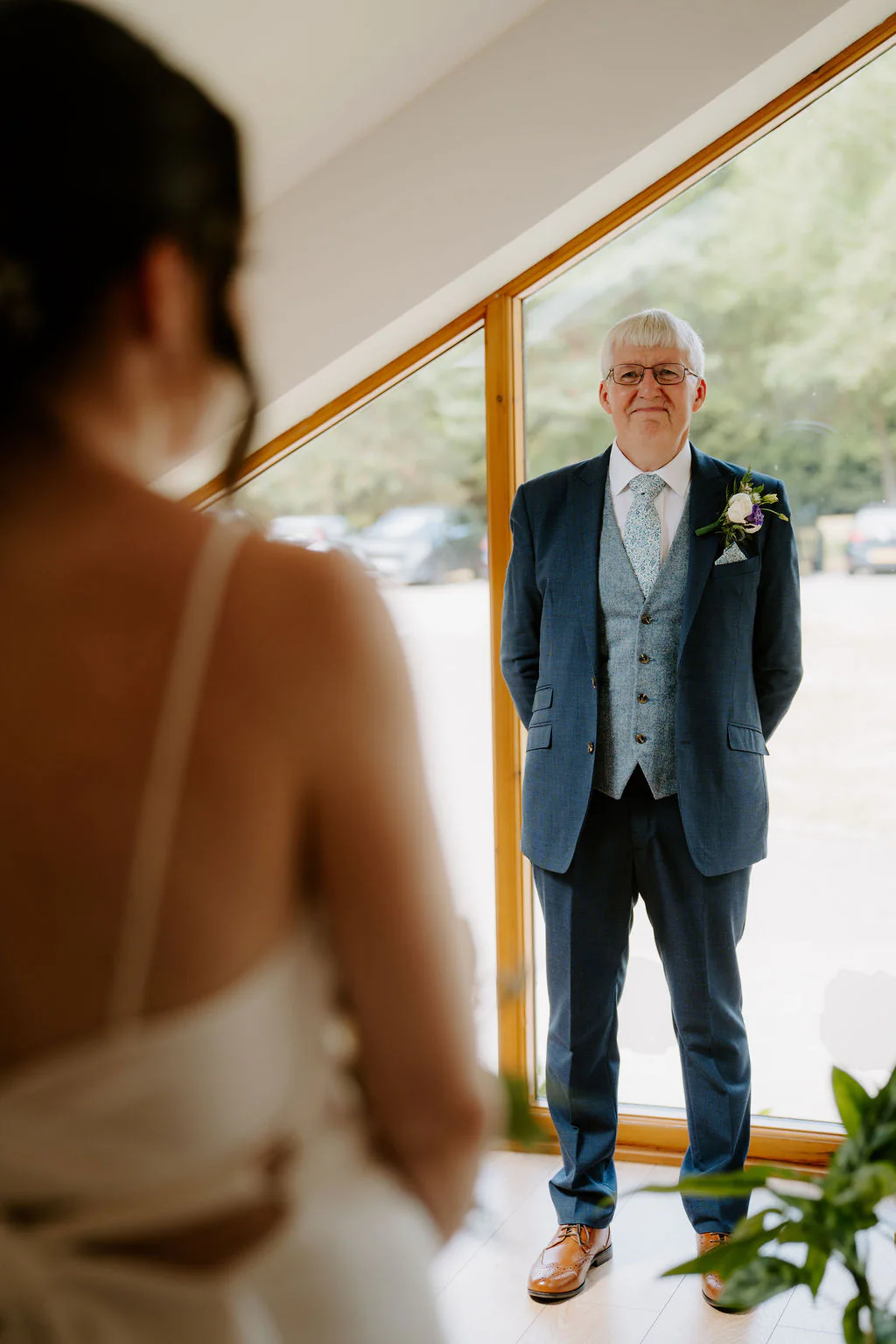 Alison & Kieran happy couple portrait on the terrace at Draycote Hotel near Rugby