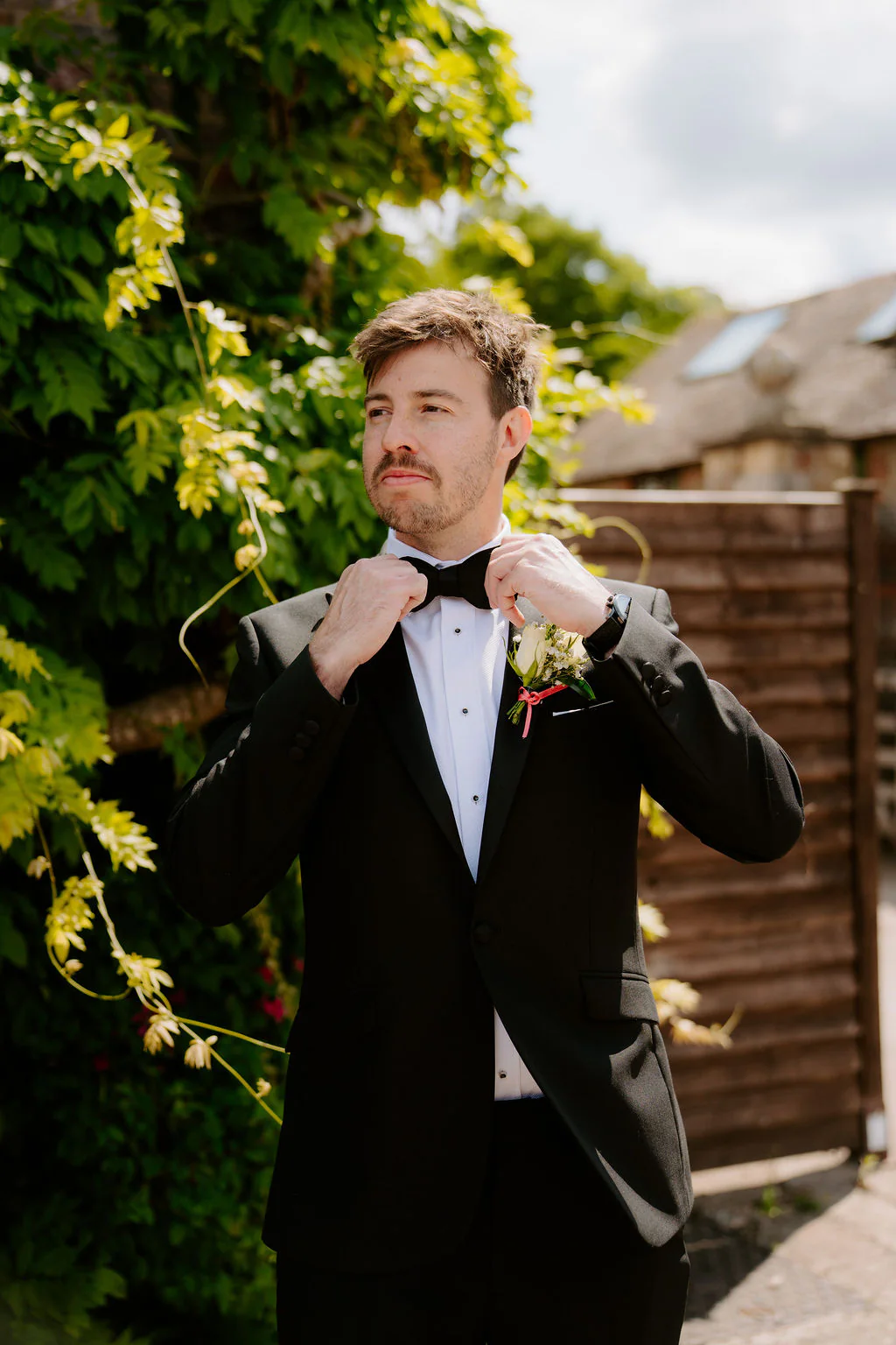 Jade & Brad romantic wedding portrait in the Italianate White Garden at Birtsmorton Court near Malvern