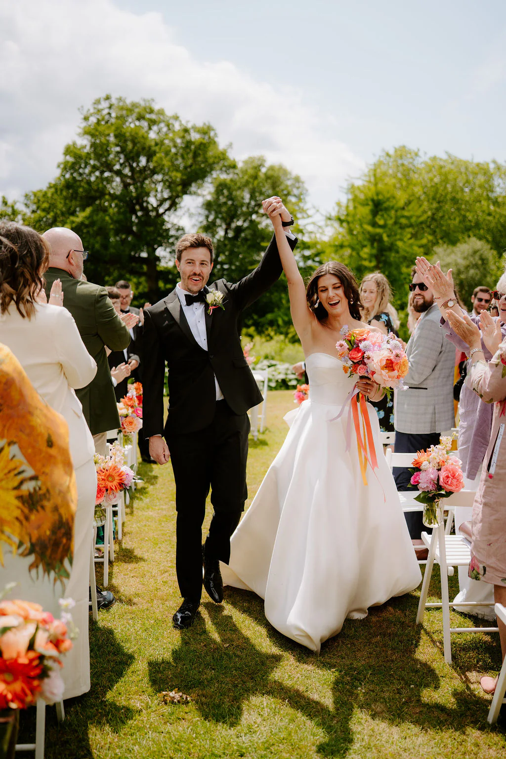 Evening dancefloor party celebrations inside the marquee at Birtsmorton Court