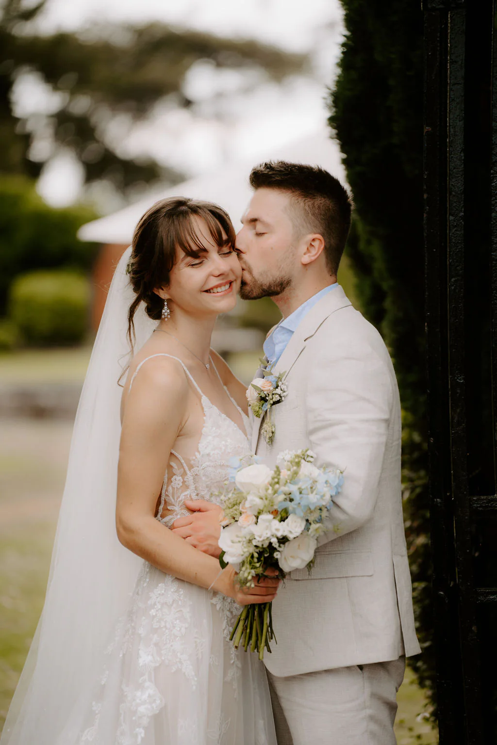 Liz & Jack romantic couple portrait in the pump house gardens at Hogarths Stone Manor